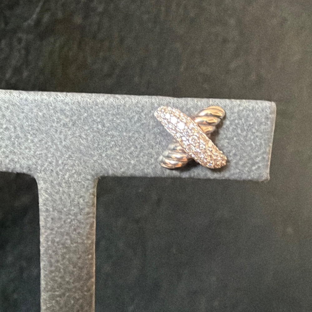 Recently Retired -David Yurman Petite X Diamond Earring - 14K/925 - DY Back - Picture 2 of 2
